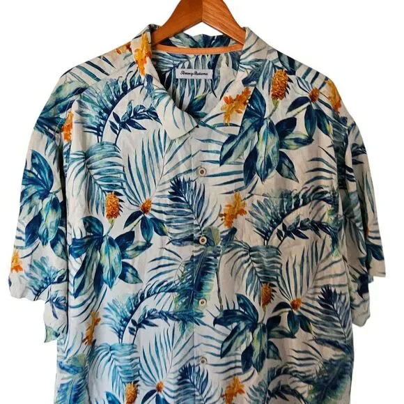 Tommy Bahama Mens 100% Silk 3XL Plus Tropical Print Hawaiian Shirt Orange Palm - Picture 3 of 11